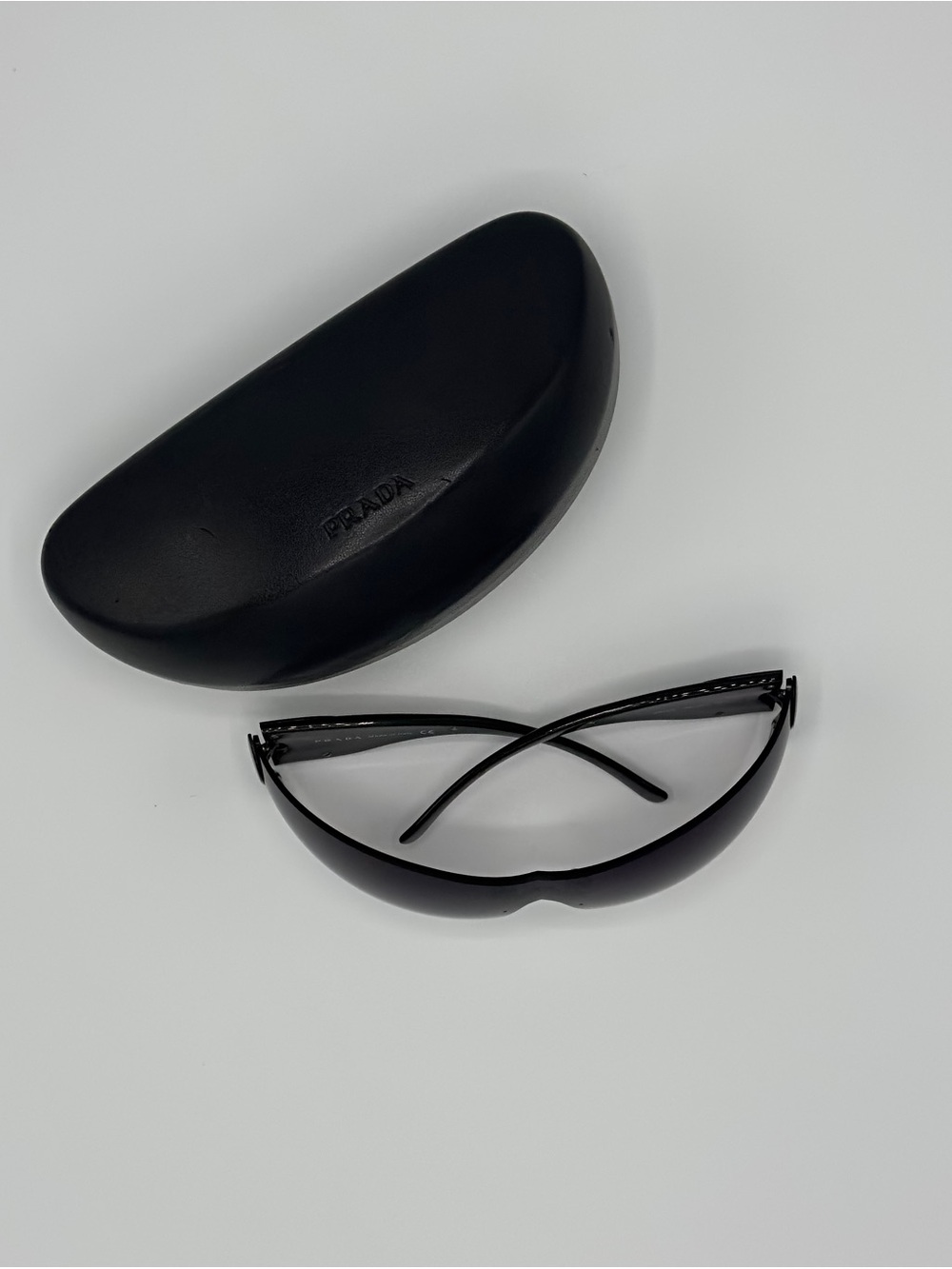 Vintage Prada Women's Shield Sunglasses - Black + Case SPR 58F 1BO- 5D1 115 - Picture 7 of 12